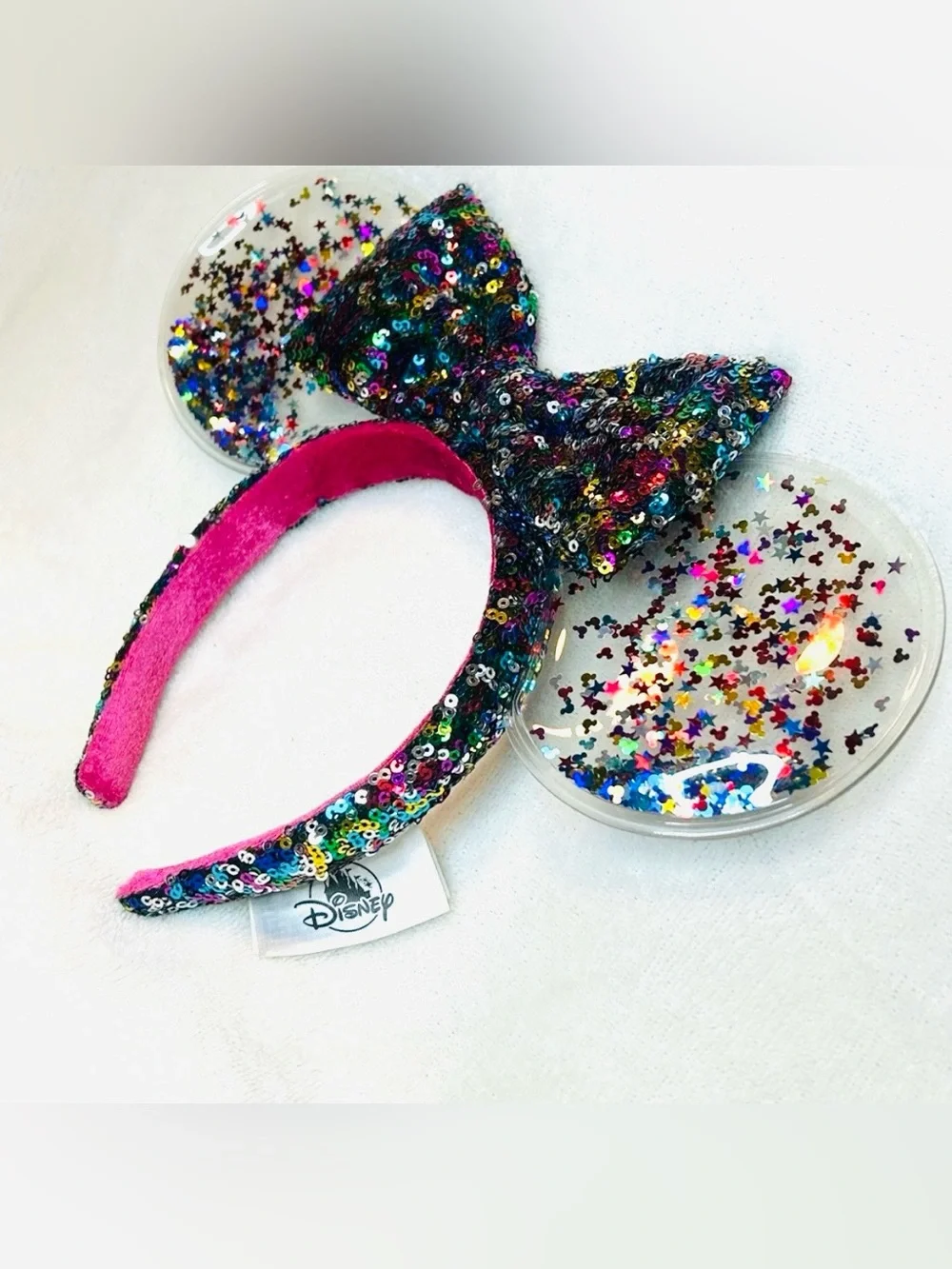 Disney Parks Rainbow Confetti Star Sparkle Minnie Mouse Ears Bow Headband